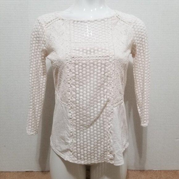 Lucky Brand top Small slub knit floral lace swiss dot crochet semi sheer boho - Picture 1 of 13
